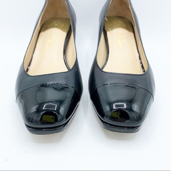 Cole Haan Black and Patent Leather Cap Toe Modest Heel Career Pumps Sz 7.5 - Picture 4 of 15